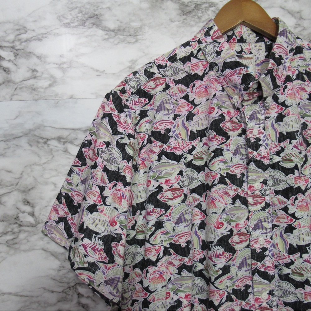 Fish Print Hawaiian Short Sleeve Button Down Shirt Size XL - Picture 4 of 13